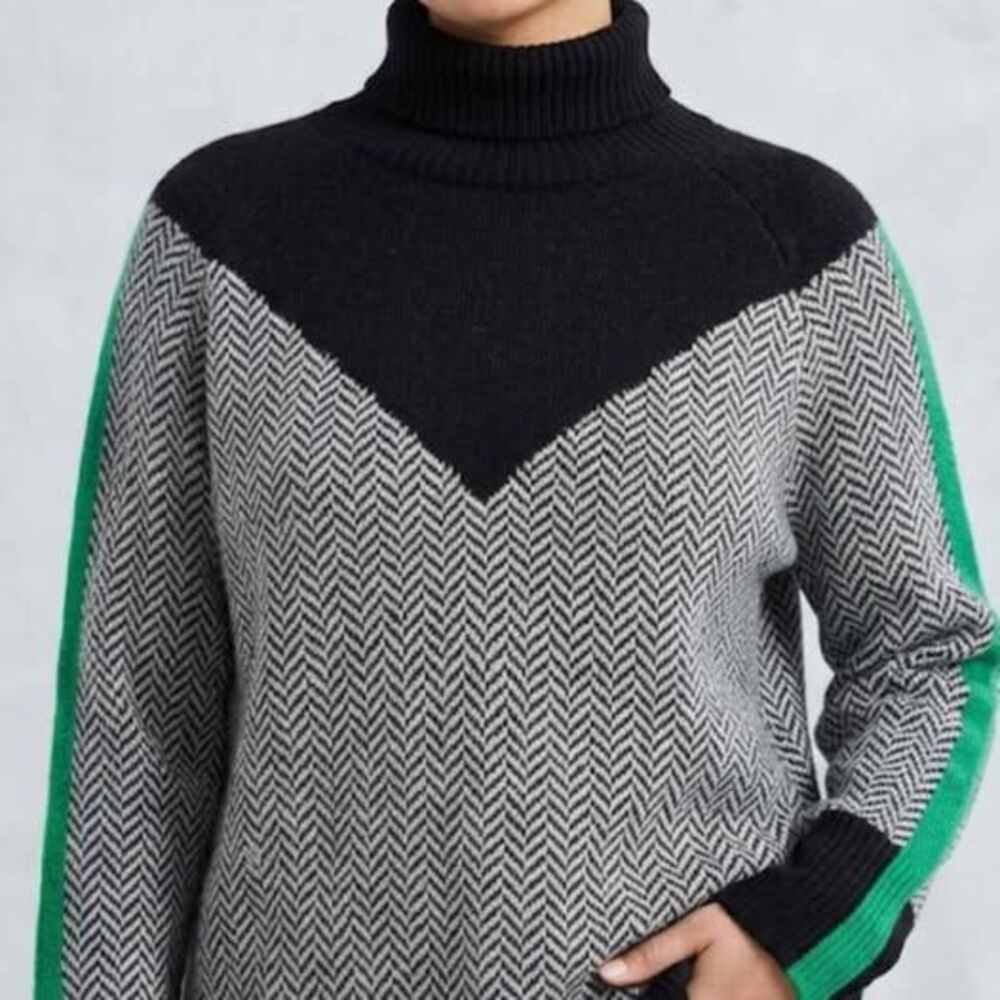 Unbranded Colorblock Chevron Knit Herringbone Turtle High-Neck Sweater - Size XL